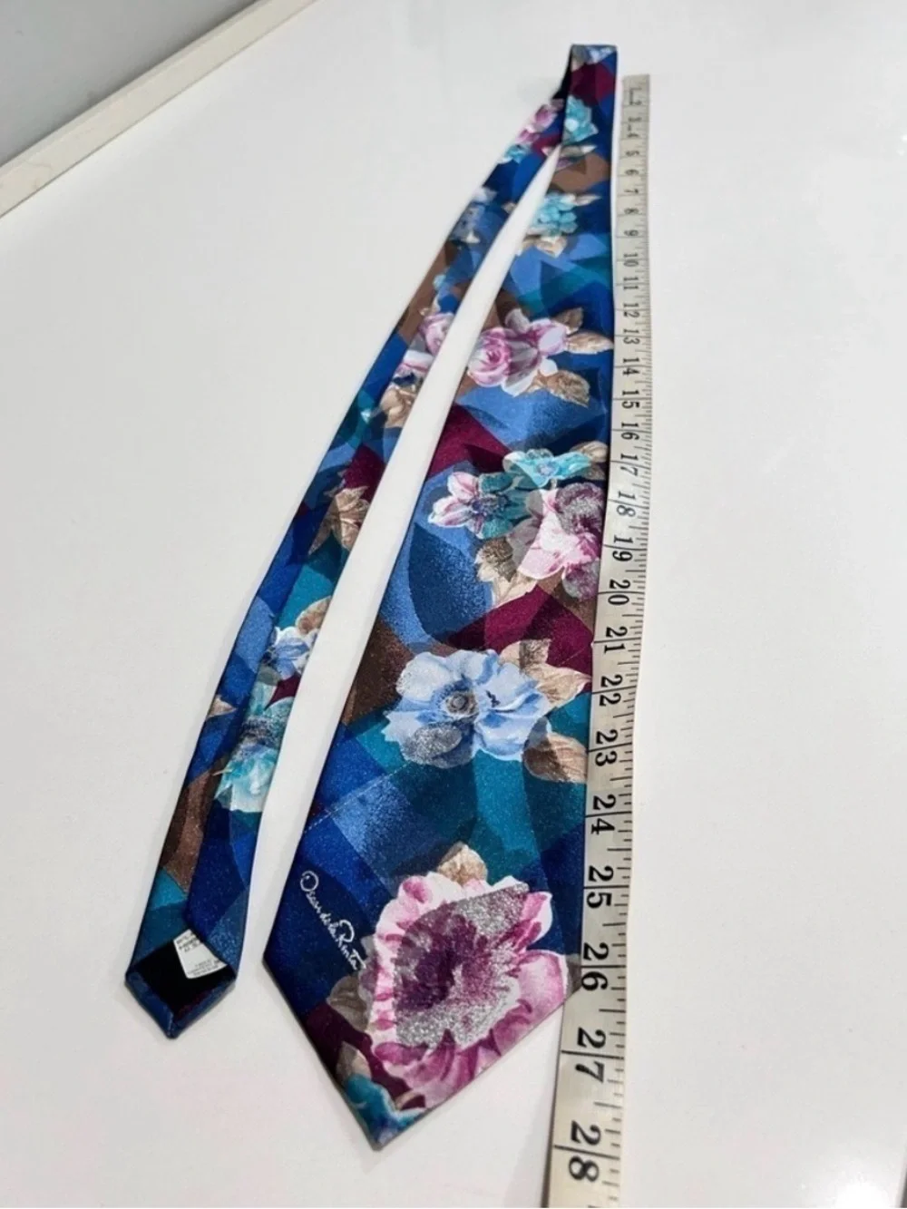 Oscar de la Renta Teal Blue Floral Silk Scarf